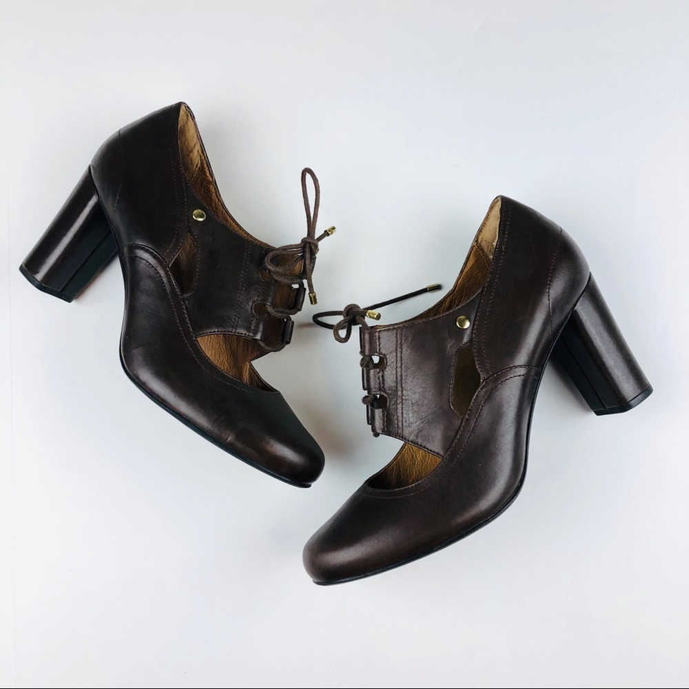 Clark’s Indigo Brown Leather Lace-Up Block Heels Size 9.5